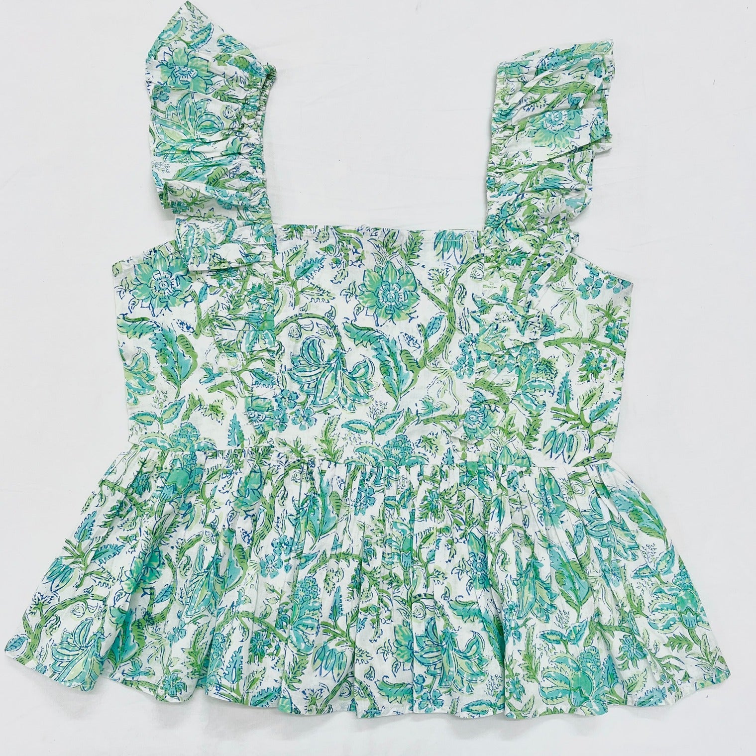 Mint Floral Block Printed Short Top
