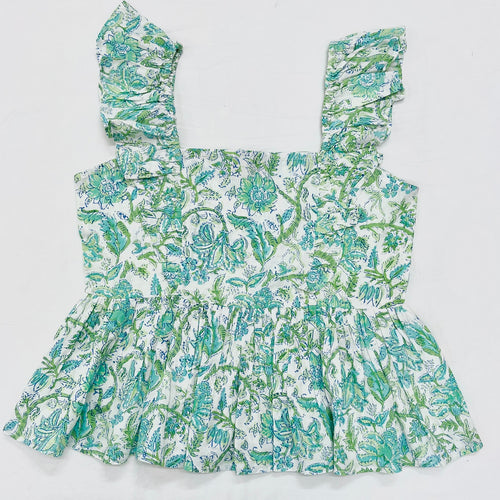 Mint Floral Block Printed Short Top