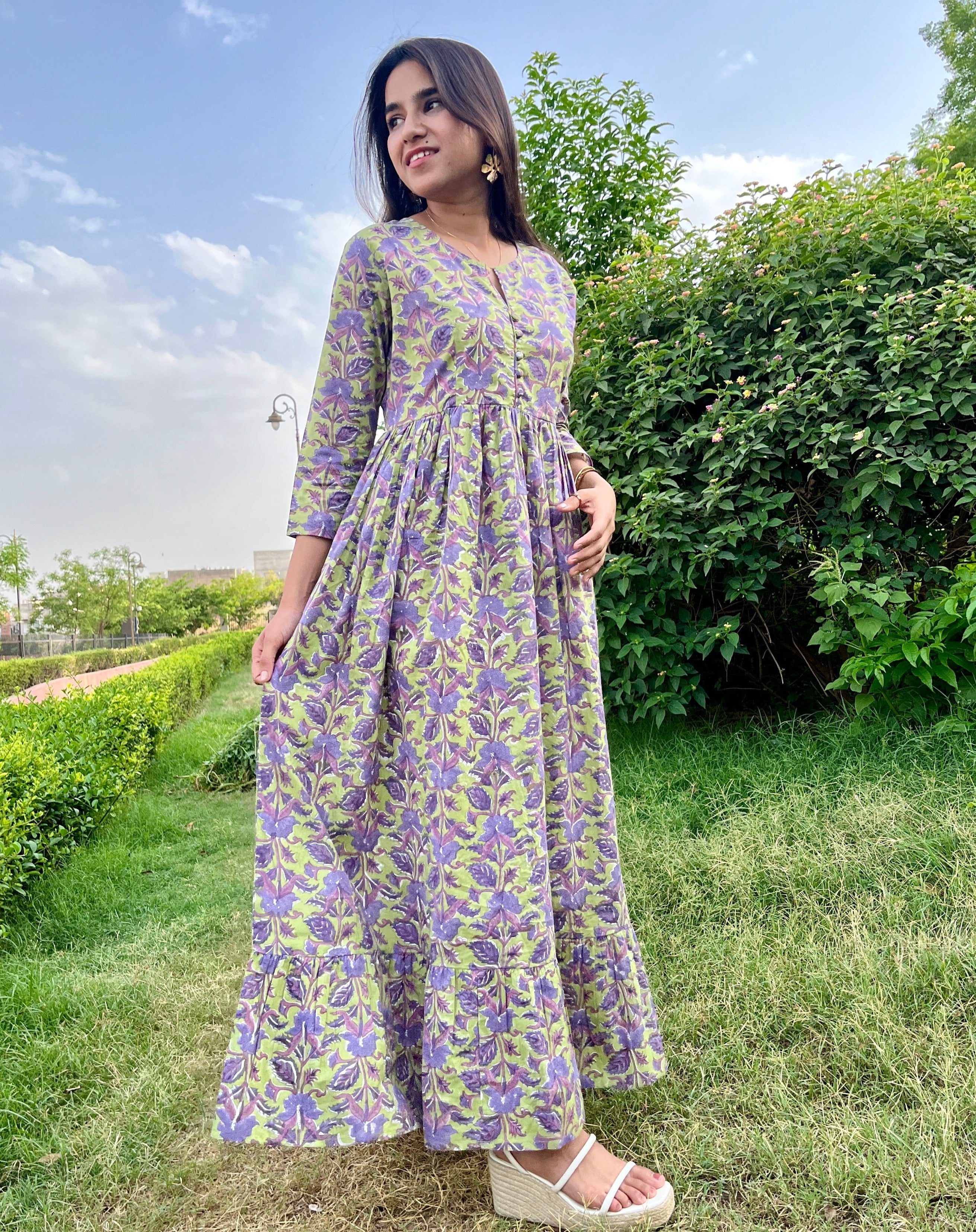 Purple Lotus Printed Dress