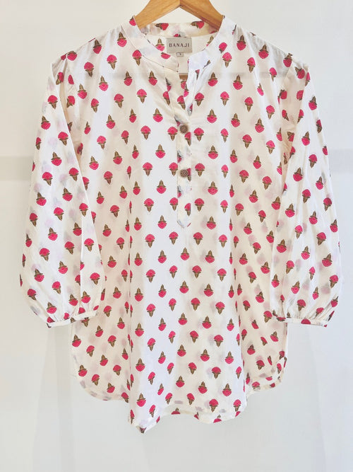 Block Printed Cotton Short Kurti