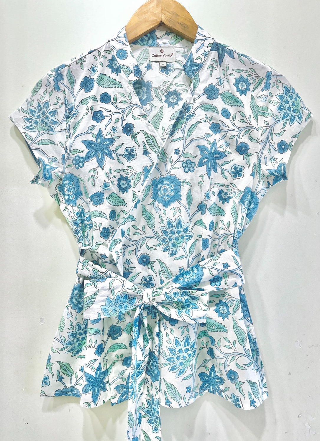 Azure Vine Wrap Cotton Top