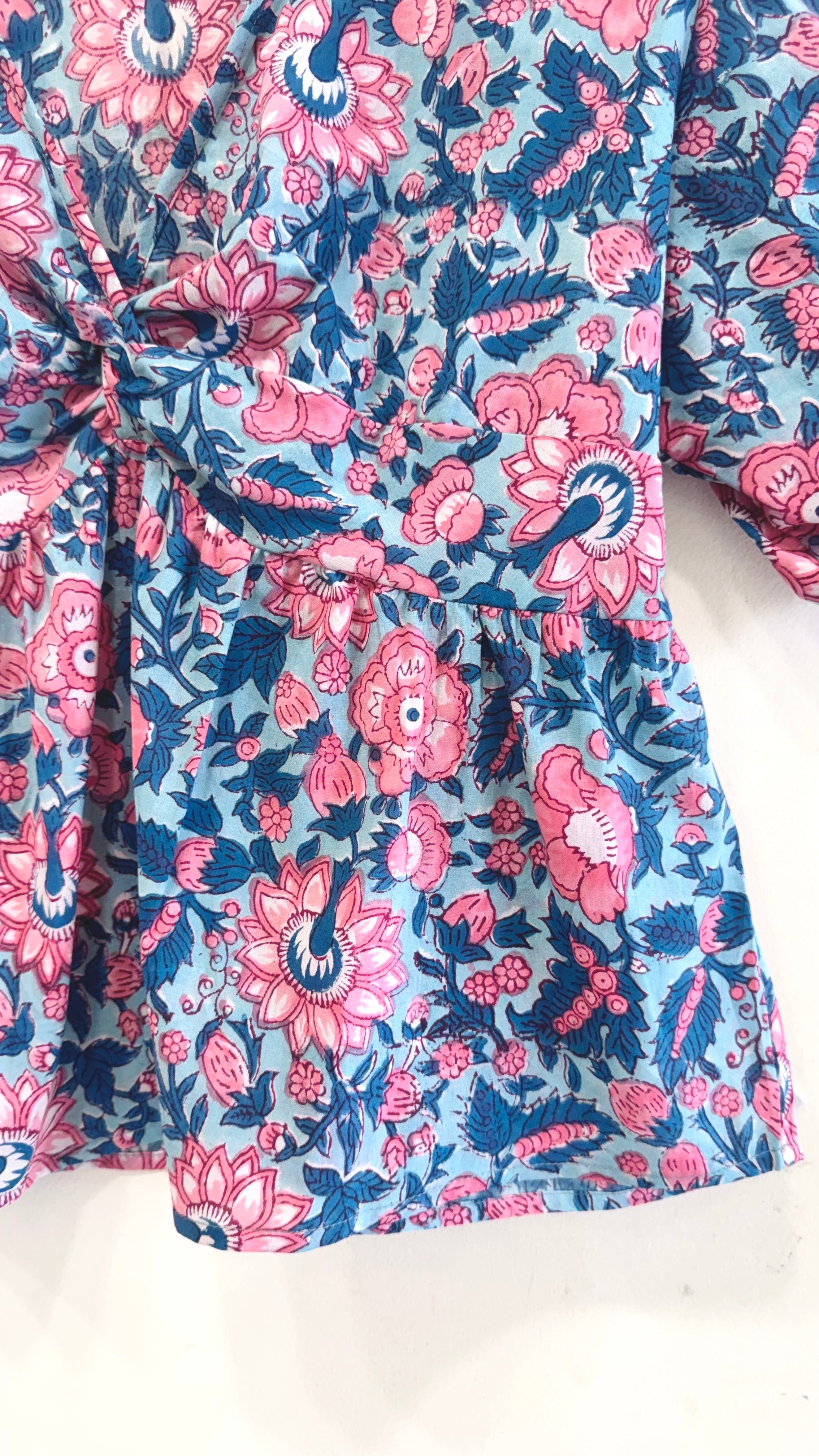 Oceanic Bloom Twist Cotton Short Top