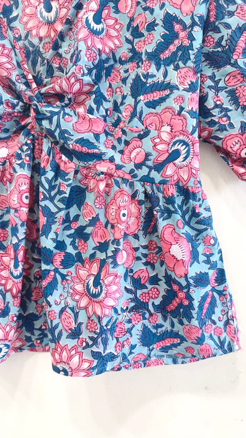 Oceanic Bloom Twist Cotton Short Top