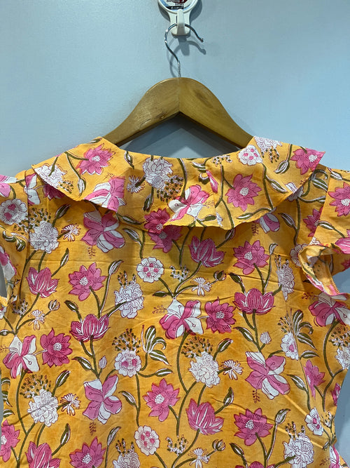 Mustard Floral Ruffle Short Top