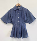 Royal Blue Striped Pleated Cotton Shirt