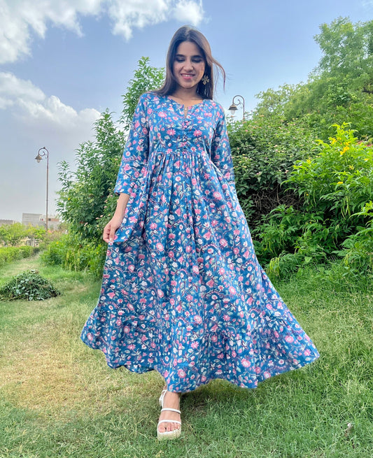 Blue Chintz Printed Dress