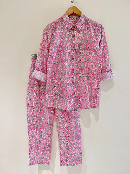 Pink Pineapple Printed Cotton Co-Ord set