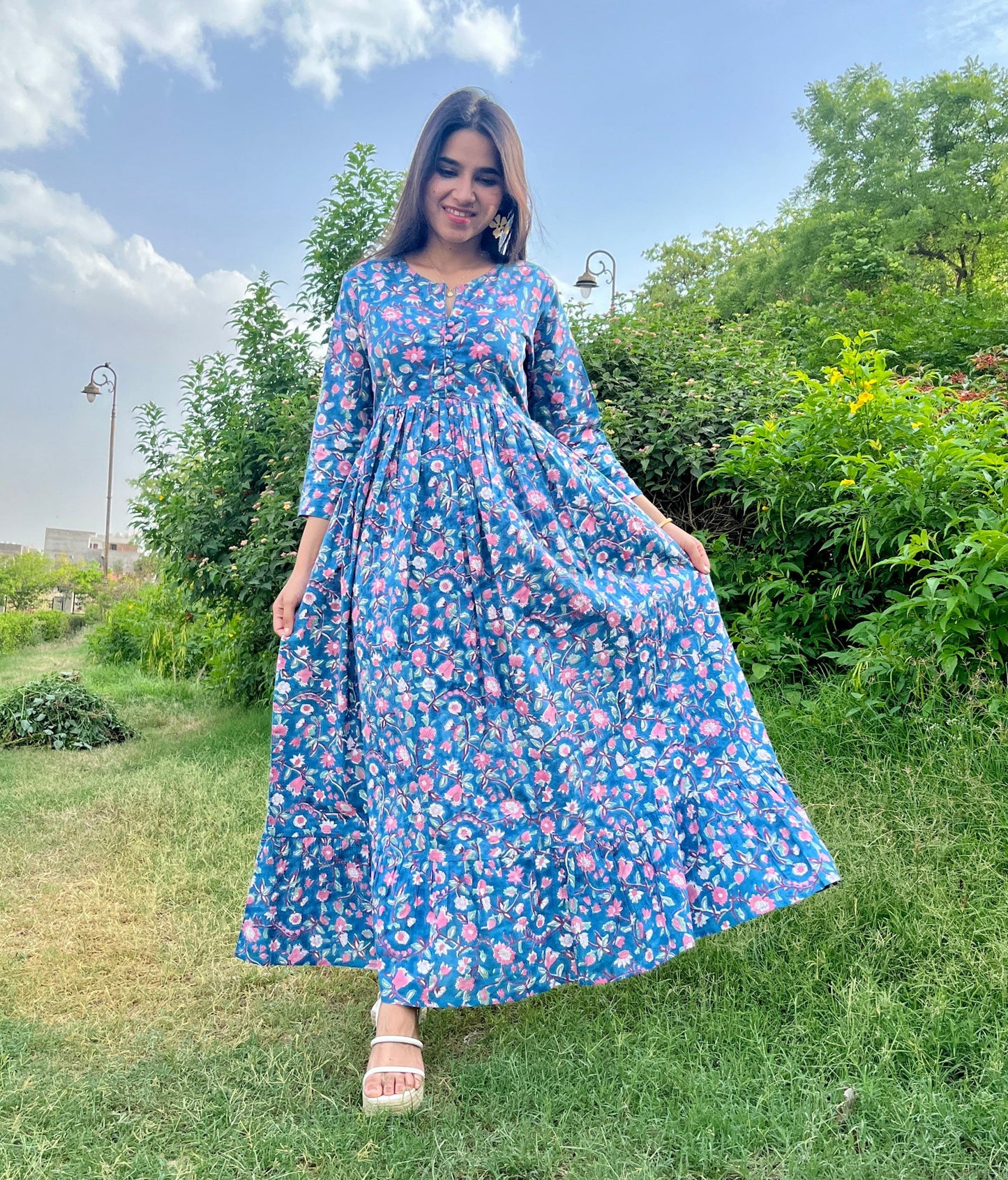 Blue Chintz Printed Dress