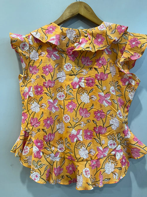 Mustard Floral Ruffle Short Top