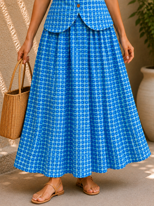 Sapphire Bloom Cotton Skirt