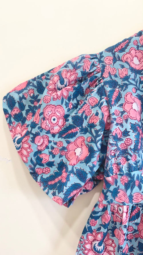 Oceanic Bloom Twist Cotton Short Top