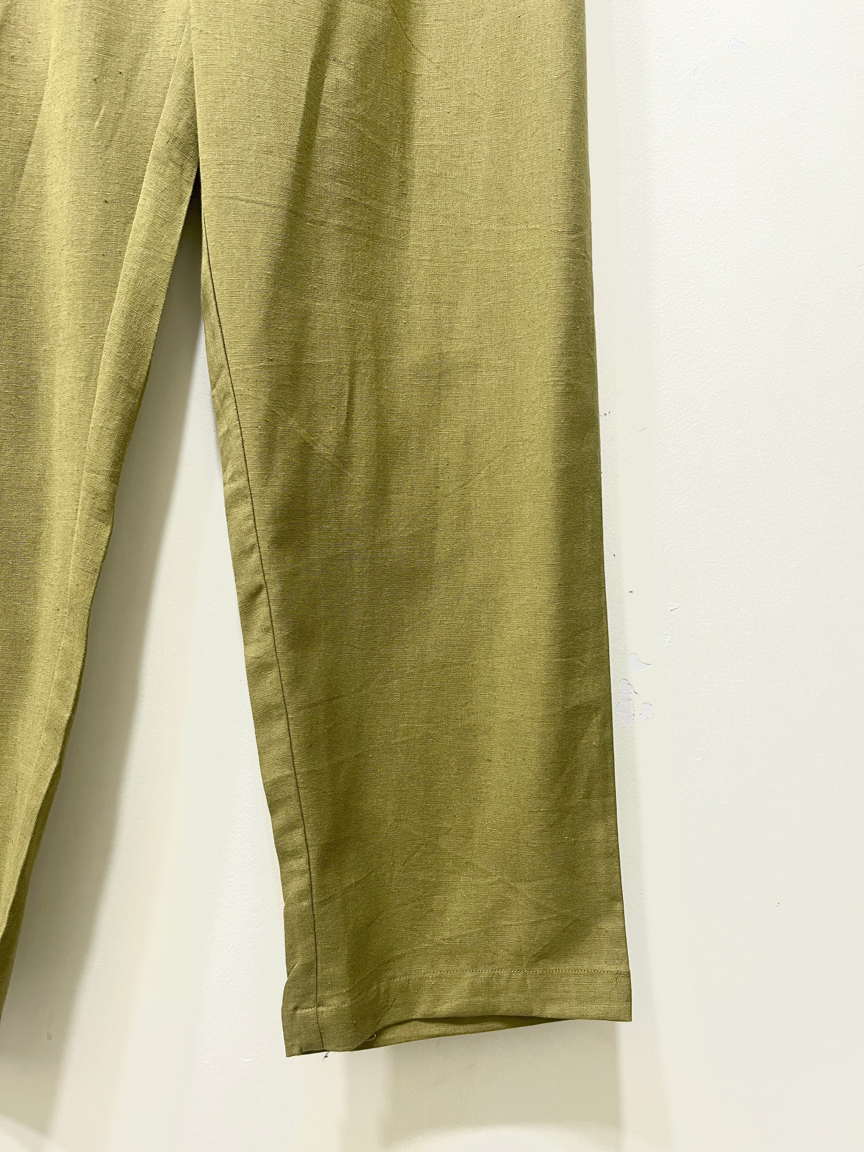 Green Narrow Leg Cotton Pants