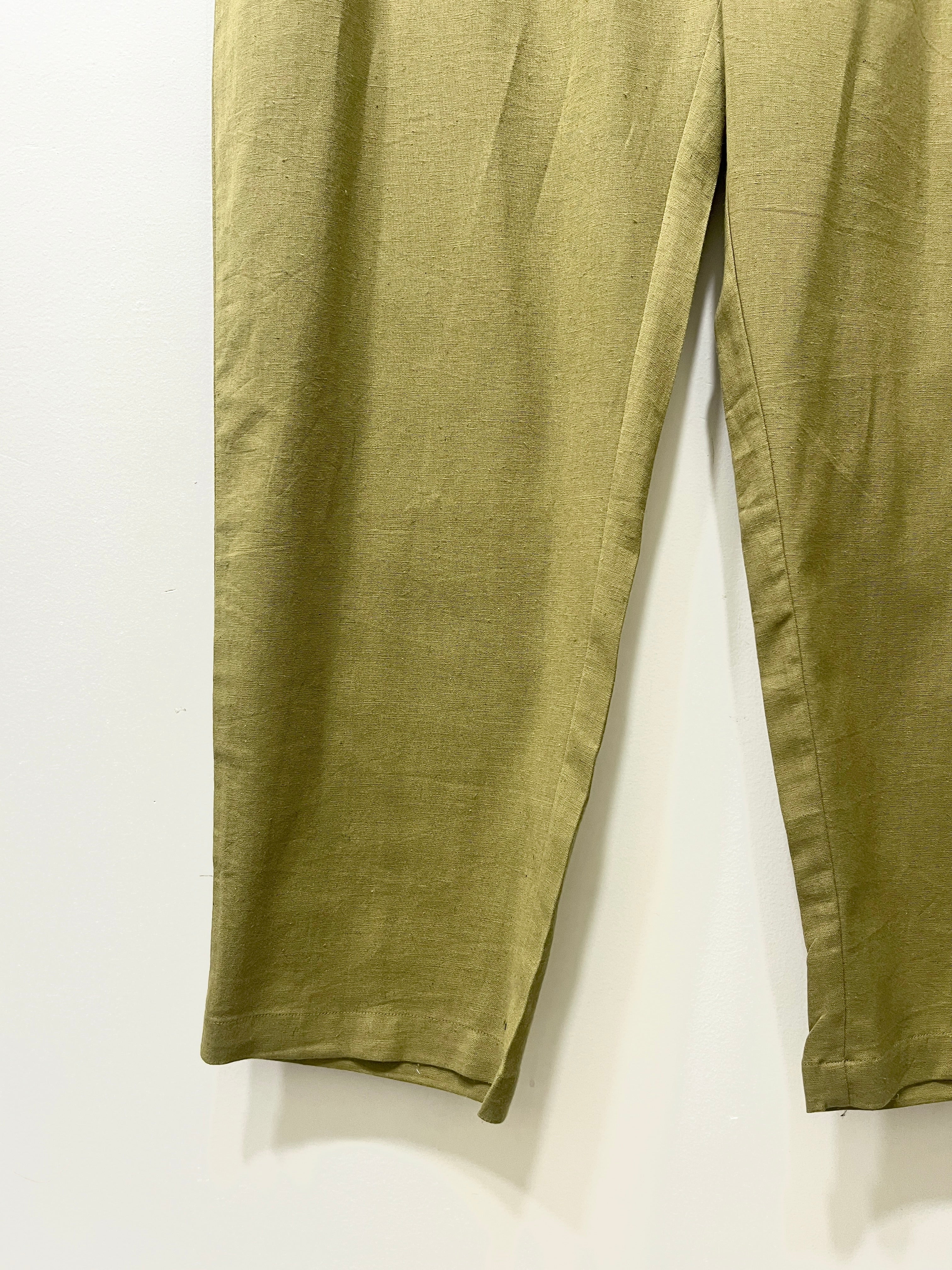 Green Narrow Leg Cotton Pants