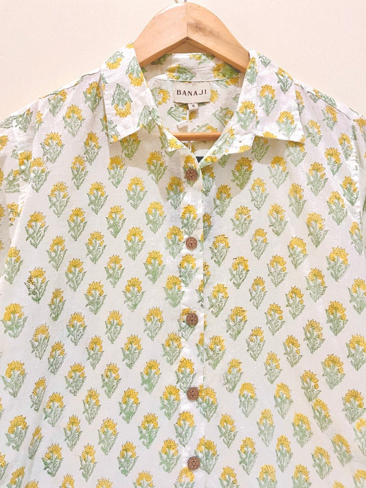 Sunshine Buta Bliss: White Yellow Printed Co-ord Set