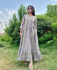 Purple Lotus Printed Dress