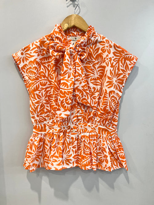 Tangerine Bow-Tie Cotton Top