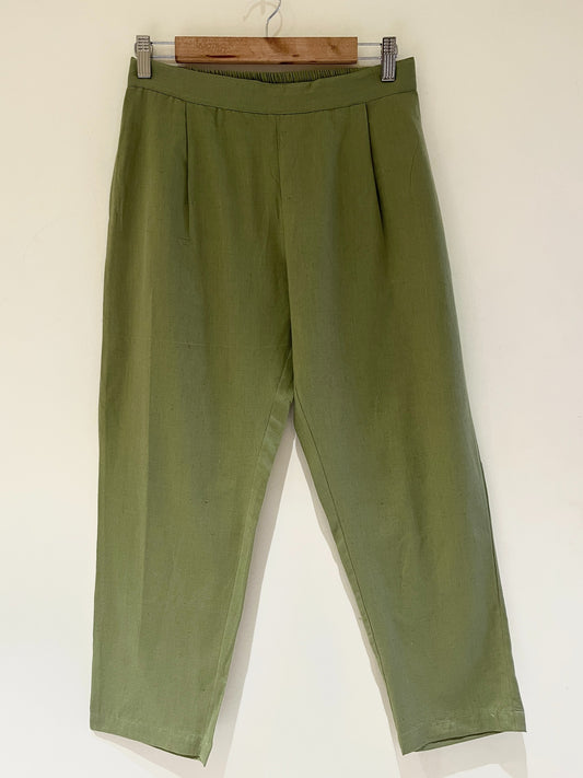 Khaki Green Narrow Leg Cotton Pants