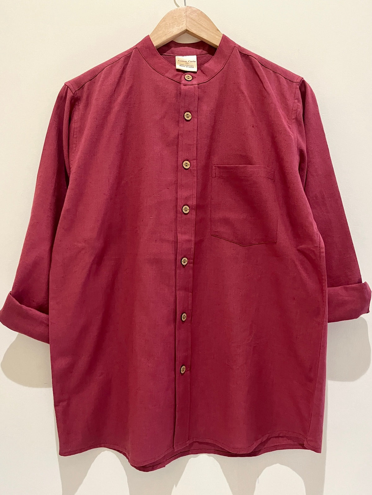 Red Cotton Flax Full Sleeve Shirt