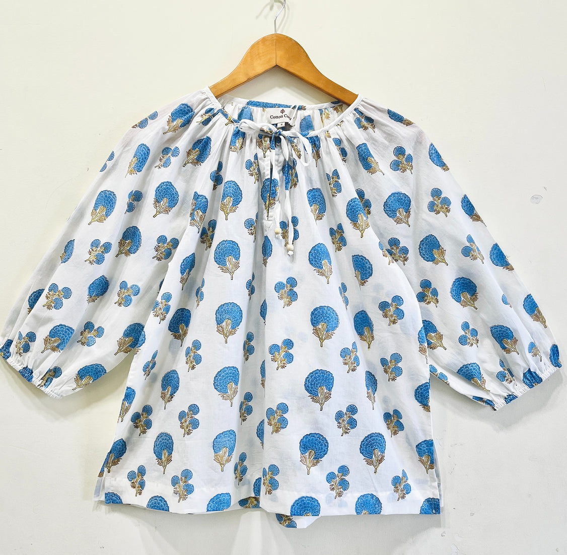 Blue Bloom Gather Cotton Top