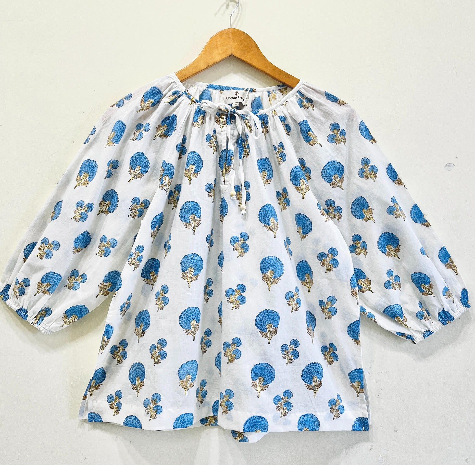 Blue Bloom Gather Cotton Top