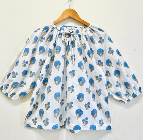 Blue Bloom Gather Cotton Top