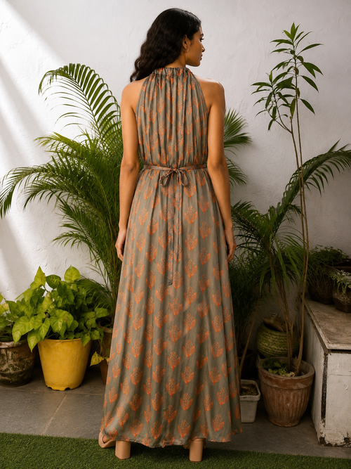Olive Mirage Satin Dress