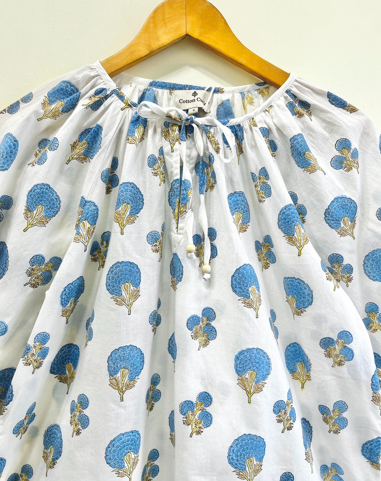 Blue Bloom Gather Cotton Top