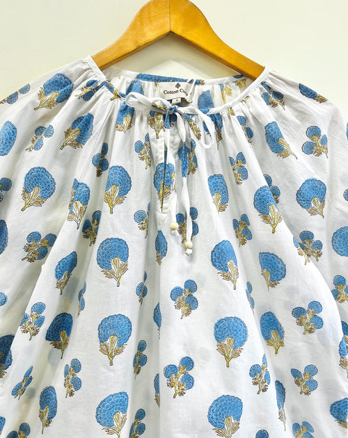 Blue Bloom Gather Cotton Top