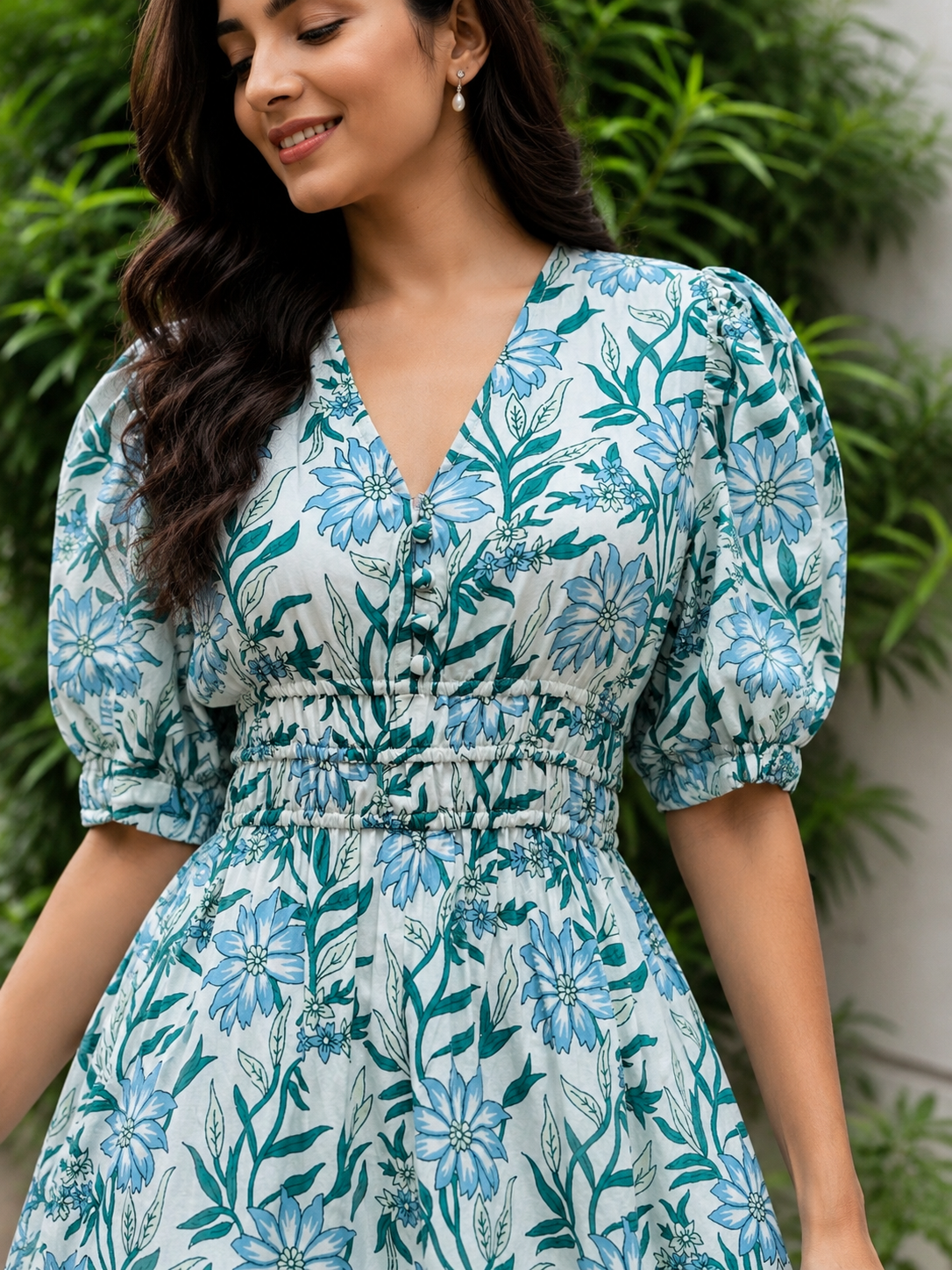 Coastal Flora Cotton Silk Midi Dress