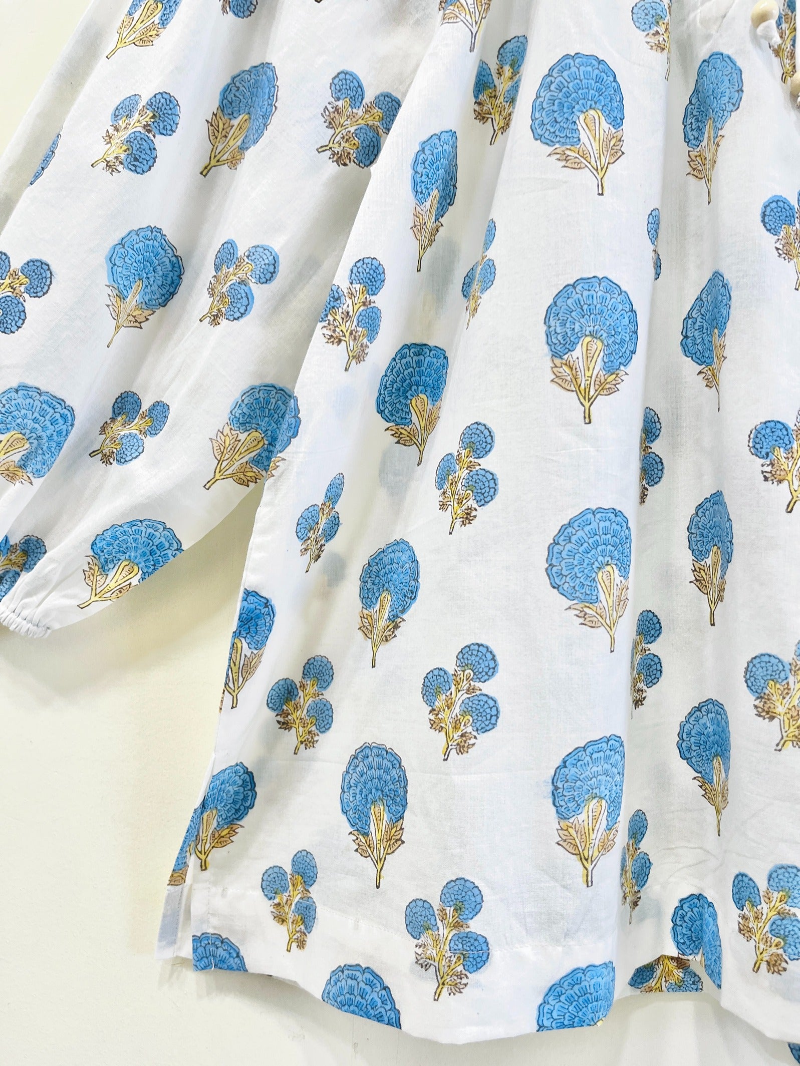 Blue Bloom Gather Cotton Top