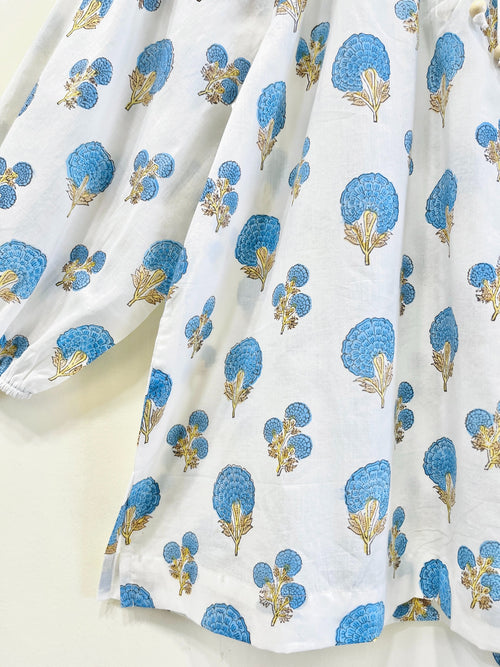 Blue Bloom Gather Cotton Top