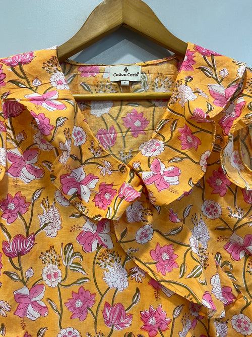 Mustard Floral Ruffle Short Top