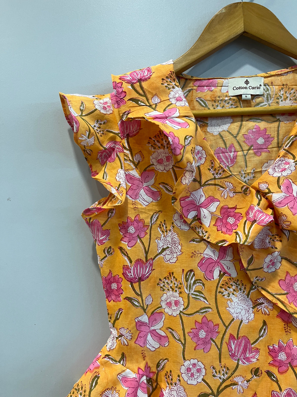 Mustard Floral Ruffle Short Top