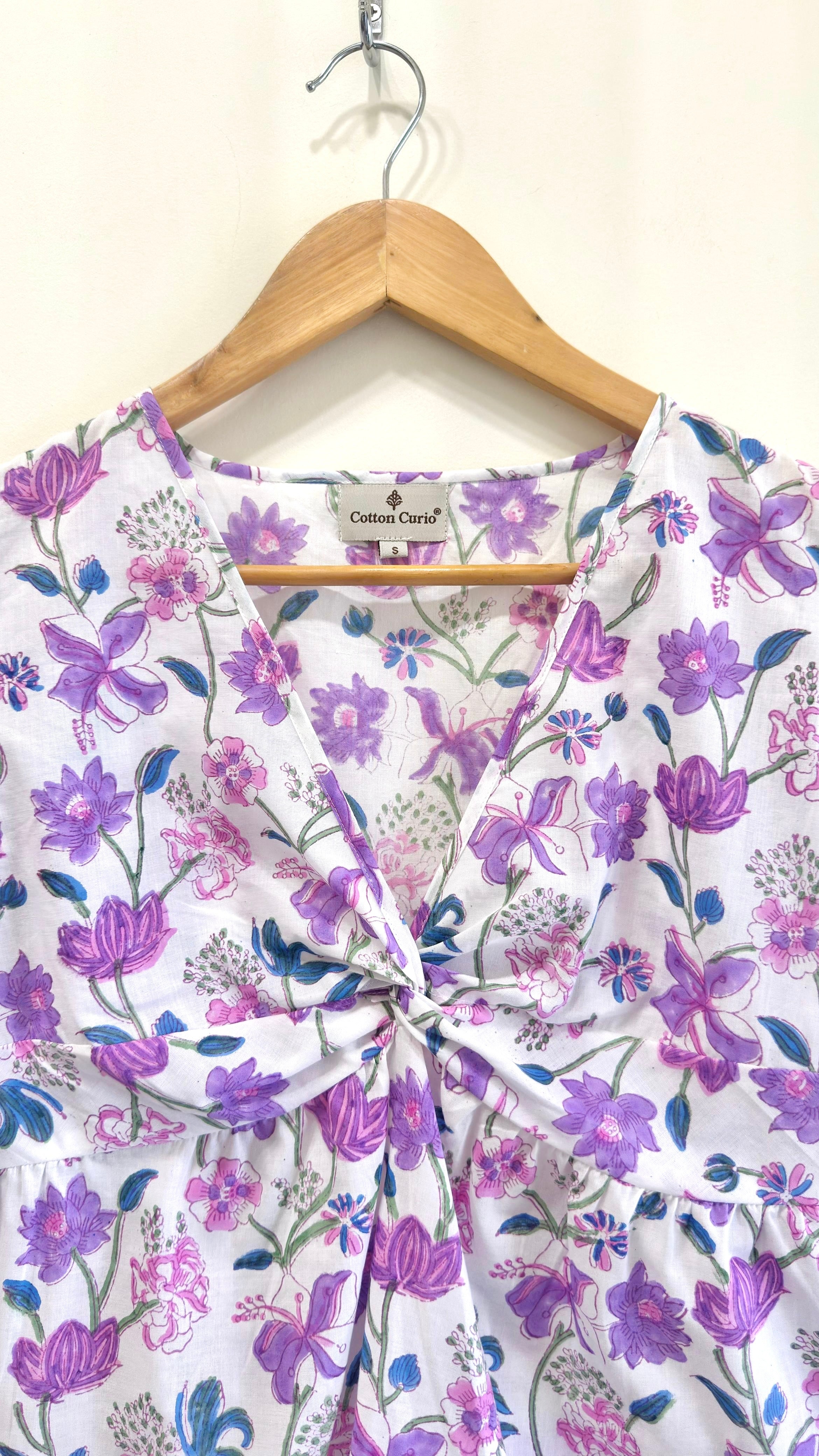 Lavender Field Twist Cotton Short Top