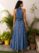 Azure Whirl Satin Dress