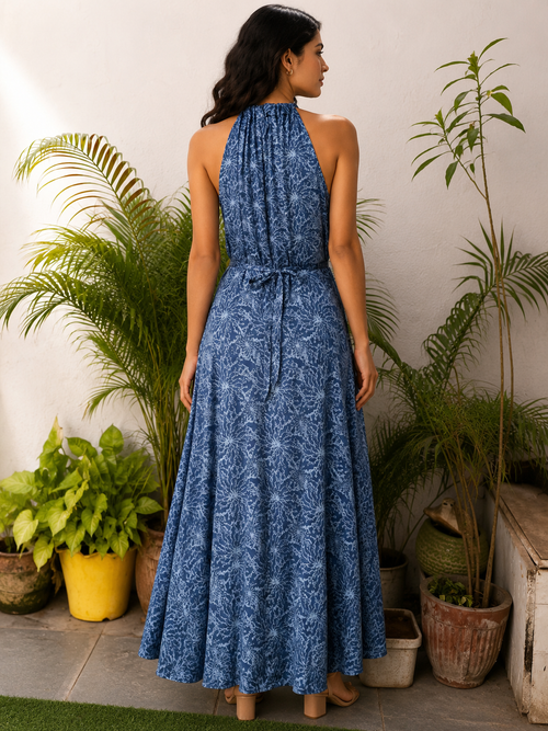 Azure Whirl Satin Dress