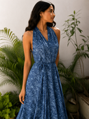 Azure Whirl Satin Dress