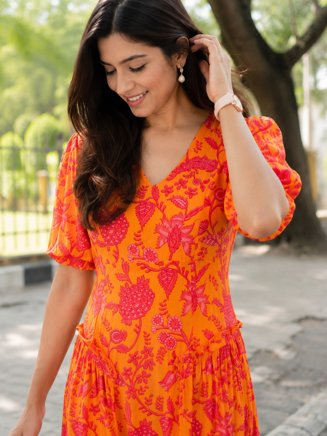 Sunset Bloom Modal Satin Dress