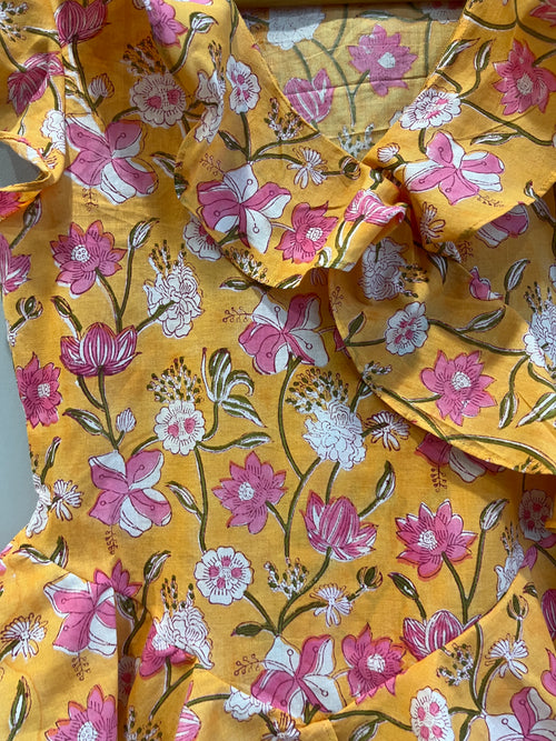 Mustard Floral Ruffle Short Top