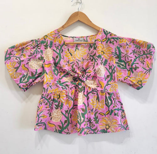 Pink Paradise Twist Cotton Short Top