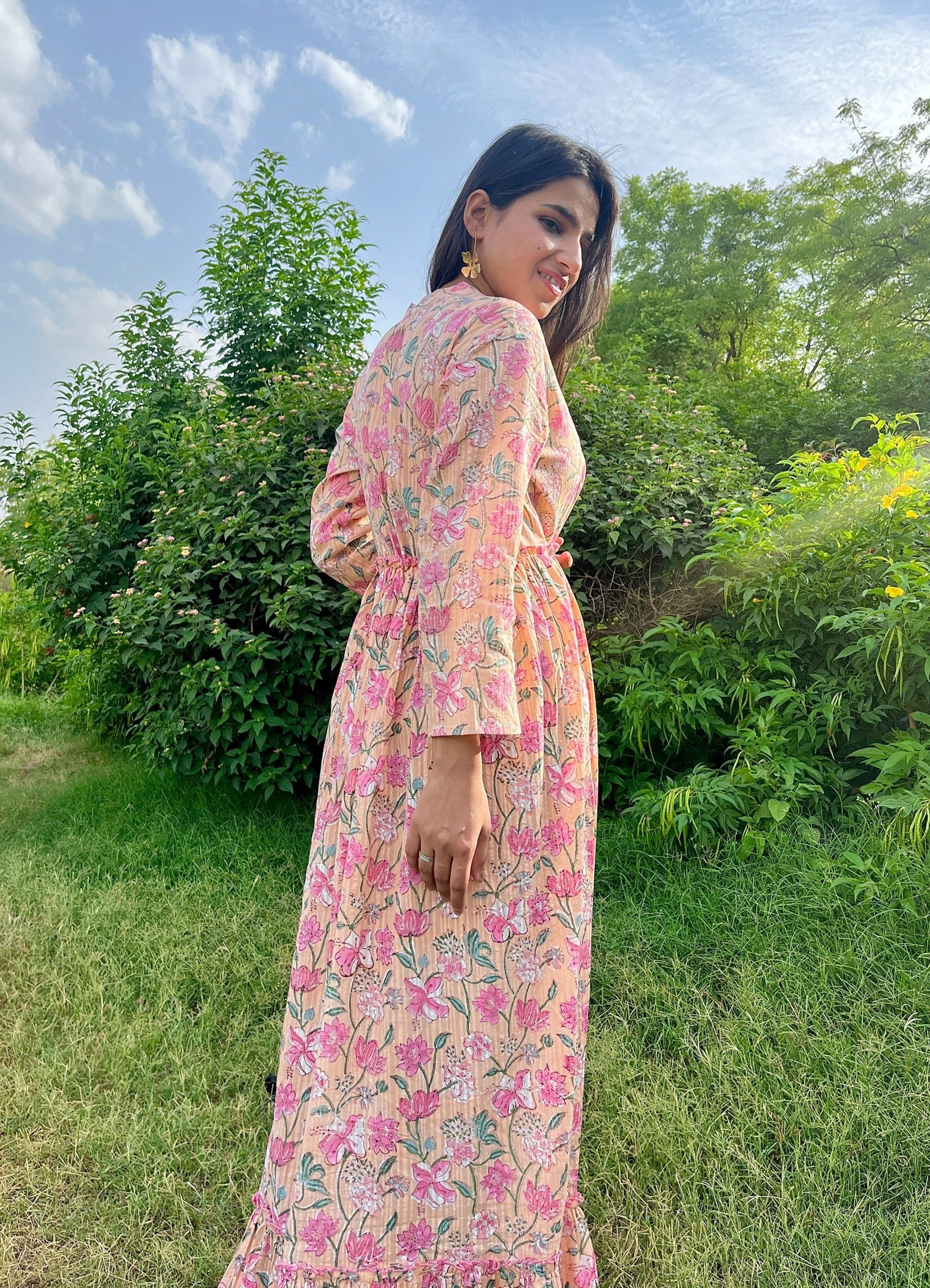 Peachy Floral Printed Dress