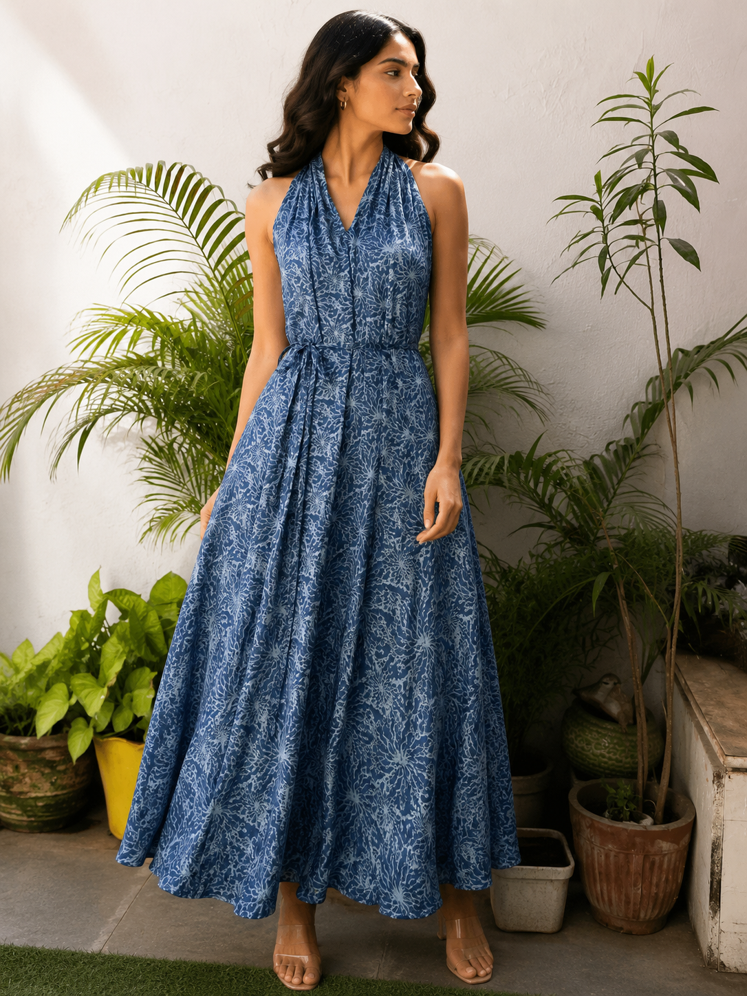 Azure Whirl Satin Dress