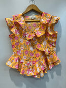 Mustard Floral Ruffle Short Top