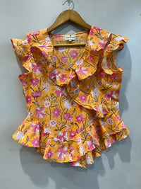 Mustard Floral Ruffle Short Top