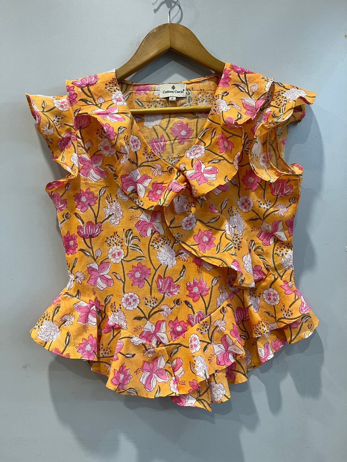 Mustard Floral Ruffle Short Top
