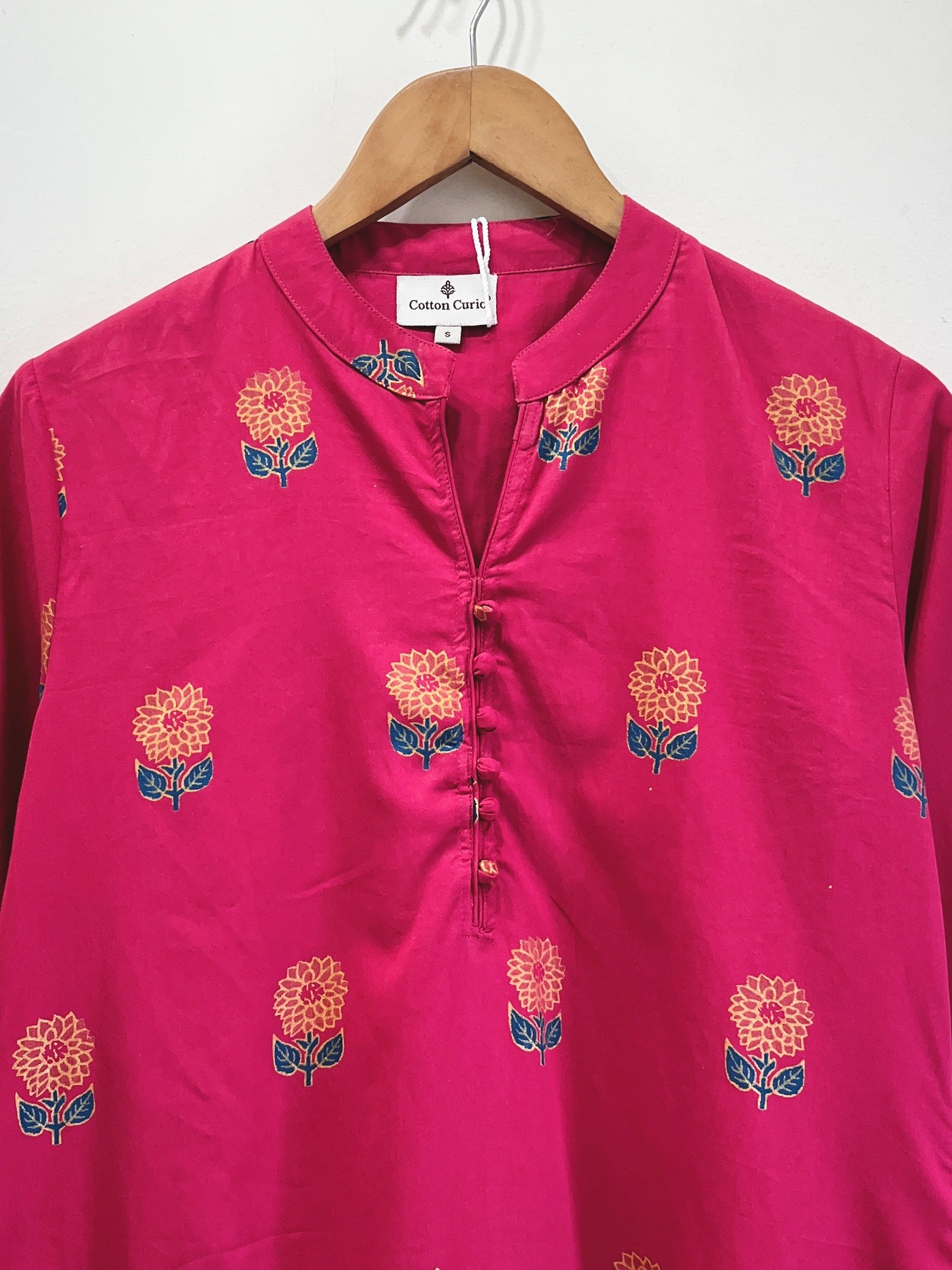 Crimson Bloom Cotton Kurta Set