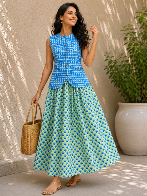 Sapphire Bloom Cotton Vest