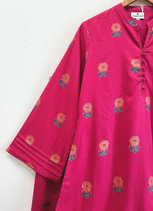 Crimson Bloom Cotton Kurta Set