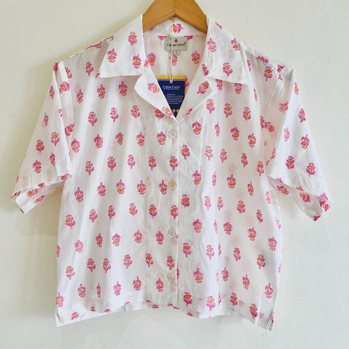 Coral Block Printed Crop Shirt