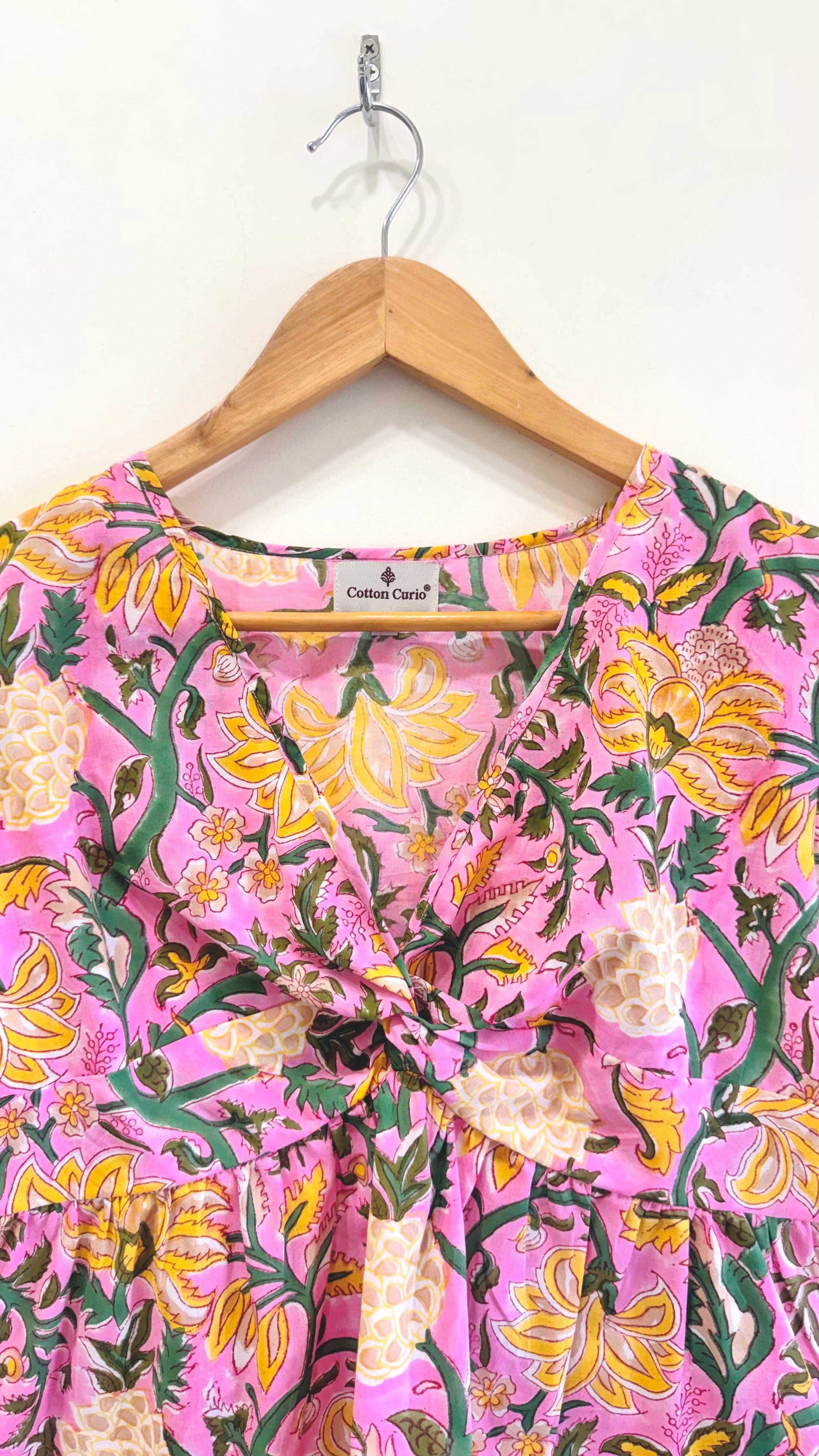 Pink Paradise Twist Cotton Short Top